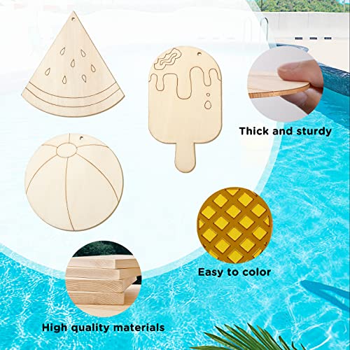 36 Pieces Summer Wood Hanging Ornaments Beach Wooden Slices with String Holiday Hawaiian Party Decorations Tropical Painted Themed Luau Party - WoodArtSupply