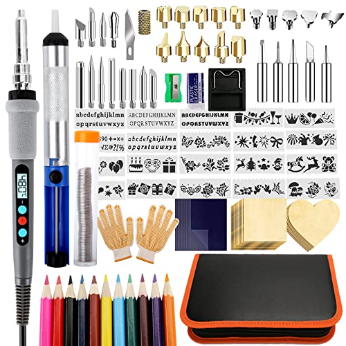 Wood Burning Kit, 112 Pieces Wood Carving Tools,Craft Kits for Adults with Adjustable Temperature 200~420°C Professional Wood Burning Pen for Embossing Carving Soldering, DIY Kits for Adults