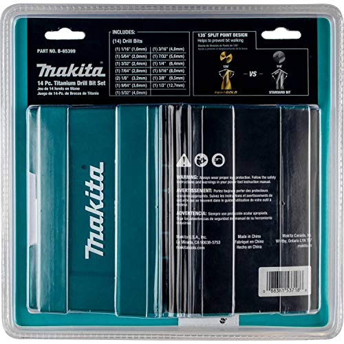 Makita B-65399 Impact Gold 14 Pc. Titanium Drill Bit Set, 1/4 In. Hex Shank Makita