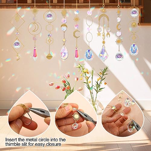 200 pcs DIY Sun Catchers Making Kits Craft for Adults Crystal Suncatchers Supplies Stained Glass Window Hanging Prism Indoor Outdoor Garden Xmas