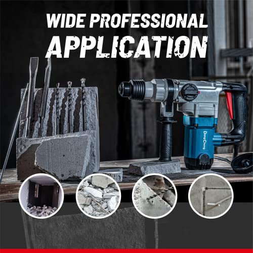 DongCheng 1-1/8 Inch SDS-Plus Rotary Hammer Drill with Safety Clutch, 9.2Amp Heavy Duty Corded Demolition Hammer for Concrete, 1300 RPM, 3.6 Joules,