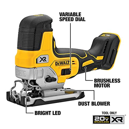 DEWALT 20V MAX Jig Saw, Cordless, Barrel Grip, 3,200 Blade Speed, Bare Tool Only (DCS335B)