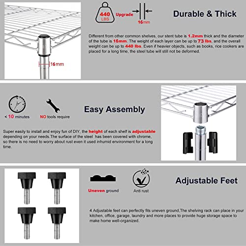 Devo Heavy Duty 6-Tier Adjustable Metal Shelving Unit with Side Hooks - Versatile Storage Rack for Home and Garage - WoodArtSupply