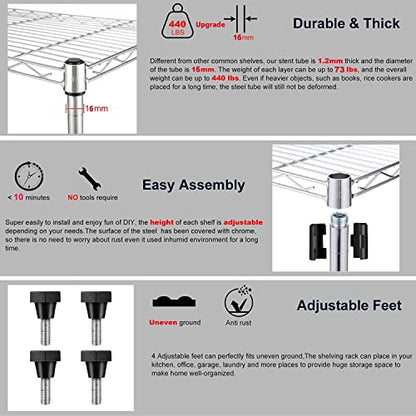 Devo Heavy Duty 6-Tier Adjustable Metal Shelving Unit with Side Hooks - Versatile Storage Rack for Home and Garage - WoodArtSupply