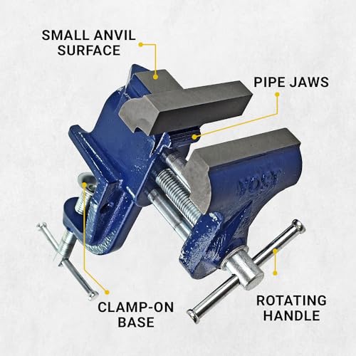 Yost Vises COV-3 Clamp-On Vise | 3 Inch Jaw Width Portable Vise | Made from Gray Iron Casting | Blue - WoodArtSupply