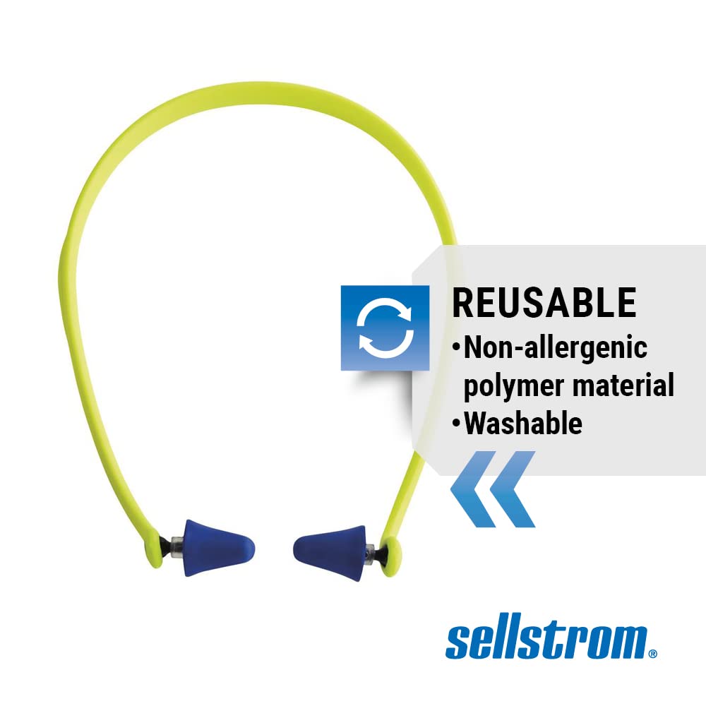 Sellstrom Reusable Banded Ear Plugs, Hearing Protection for Work, 25dB NRR, Hi-Viz Green/Blue, S23430, 1 Count (Pack of 1) Sellstrom