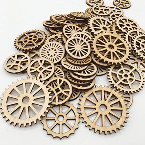 Amosfun Unfinished Wooden Cutouts Gear Shape Wood Discs Slices Embellishments for Craft DIY Decoration 50pcs Amosfun