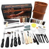 BUTUZE Leather Kit, Leather Tooling Kit, Practical Leather Working Tools with Leather Beveler, Groover, Stitching Punch Sewing Thread and Needles - BUTUZE