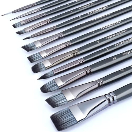 Transon Artist Paint Brush Set of 12 for Watercolor Acrylic Gouache Oil and Tempera Painting TRANSON