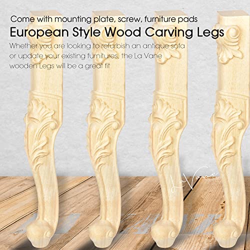 La Vane 18 inch / 45cm Wooden Furniture Legs, Set of 4 European Style Solid Wood Carving Unfinished Furniture Replacement Feet Decoration for Sofa La Vane