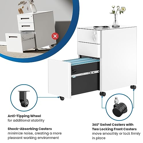 Mount-It! Mobile File Pedestal, File Cabinet with 3 Drawers, Slim Design Under Desk Storage for Files, Folders and Office Supplies, Organizer Cabinet - WoodArtSupply