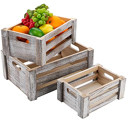 ZOOFOX Set of 3 Wooden Storage Crates, Nesting Storage Container with Handles, Decorative Farmhouse Wood Basket for Home, Rustic Bathroom Decor
