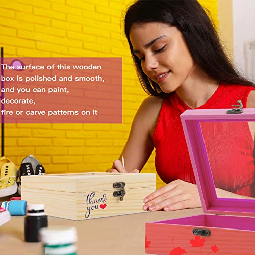 Wooden Box,Extral Large Unfinished Pine Wood Boxes Wooden Storage Box,Rectangle Unfinished Pine Wood Box Natural Wooden with Hinged Lid and Front Nsmykhg