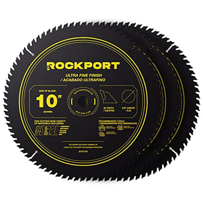 ROCKPORT Table Saw Blades 10 inch 80 Teeth - (3 Pack) 10" Table Saw Blades & 10 inch Miter Saw Blades, 5/8" Arbor, Multipupose Carbide Tip Circular - WoodArtSupply