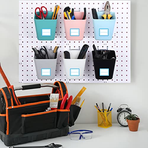 12 Pack Peg Board Organizer Accessories with Hooks and Labels, Peg Board Wall Mounted Storage Bins Pegboard Accessories Garage Storage Bins for Wall Organizer Workbench Craft Room (Fresh Colors)