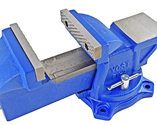 Yost Vises Tool 4-Inch Workshop Duty Bench Vise, Model BV-4, with 120-Degree Swivel Base, Blue - WoodArtSupply