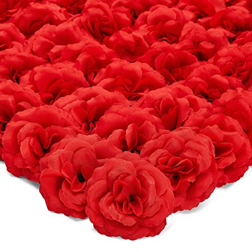 Bright Creations 50 Pack Red Roses Artificial Flowers Bulk, 3 Inch Stemless Fake Silk Roses for Decorations, Wedding, Faux Bouquets - WoodArtSupply