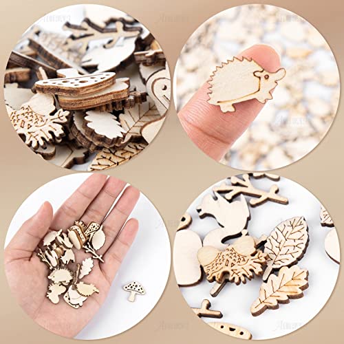 AUEAR, 300 Pack Wooden Embellishments Squirrel Mushroom Leaf Slices Discs Unfinished Wooden Cutouts Wood Ornaments for Crafts DIY Handmade Decoration AUEAR