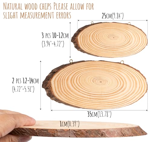 Natural Wood Slices-5 Pcs 9.8-13.7 inch Large Craft Unfinished Wood Kit, Round Wood Discs with Tree Bark Wood Slices Centerpieces for Christmas