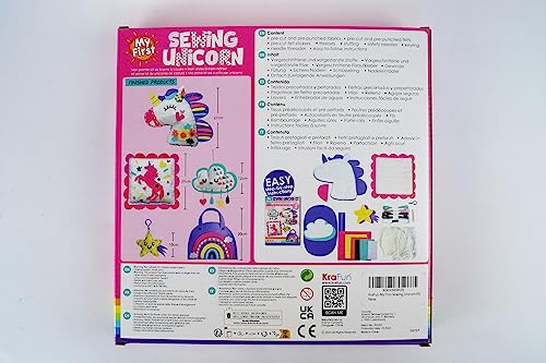 KRAFUN My First Unicorn Kids Sewing kit, Beginner Arts & Crafts, Make 5 Cute Projects with Plush Stuffed Animal, Pillow, Mobile, Keyring and Bag, KRAFUN