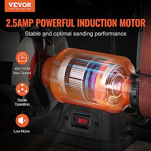 VEVOR 8 Inch Bench Grinder with 2 x28 Inch Belt Sander Combo, Bench Grinder Sander with 2.5A Induction Motor for Metalworking Sharpening Grinding VEVOR