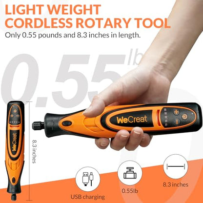 WECREAT Rotary Tool, 5-Speed Engraving Pen and Cordless USB Charging Rotary Tool Kit with 175 Accessories