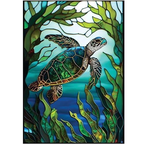 KTHOFCY 5D DIY Diamond Painting Kits for Adults Kids, Sea Turtle Stained Glass Full Drill Embroidery Cross Stitch Crystal Rhinestone Paintings