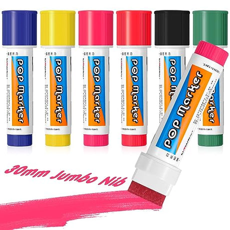 Jetec 6 Pcs Acrylic Paint Markers 30mm Felt Tip Colored Jumbo Marker Waterproof Permanent Ink Neon Glass Markers for Rock Stone Ceramic Wood Canvas Jetec