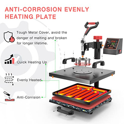 OIIEE Heat Press Machine 5 in 1 Combo Heat Press 15 x 15 Inch Heat Transfer Machine 360-Degree Swing Away Digital Shirt Printing Multi-function Heat - WoodArtSupply