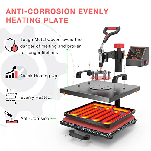 OIIEE Heat Press Machine 8 in 1 Combo Heat Press 15 x 15 Inch Heat Transfer Machine 360-Degree Swing Away Digital Shirt Printing Multifunction Heat - WoodArtSupply