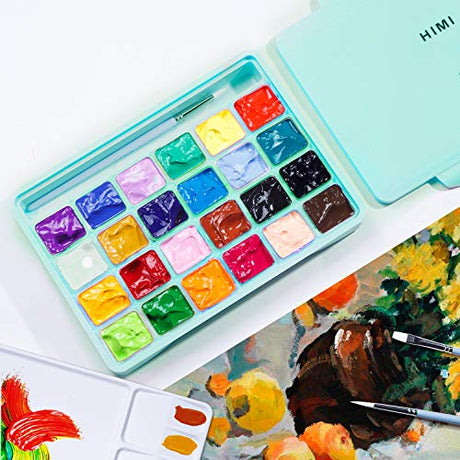 HIMI Gouache Paint Set, 41 Pcs Professional Art Painting Supplies Set with HIMI 24 Paints, 6 Paint Brushes, 2 Canvas Boards, Palette, Paint Knife, Artme