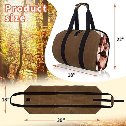 Joroamp Waxed Firewood Carrier with Handles, Canvas Log Carrier Tote Bag, Durable Fireplace Wood Stove Accessories, Perfect for Carrying Wood at - WoodArtSupply