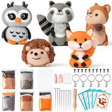 WATINC Set of 5 Woodland Wool Needle Felting Kit, Fox Owl Hedgehog Squirrel Raccoon Animal Doll Wool Felt Needle Felting Tools Foam Pad, DIY Needle WATINC