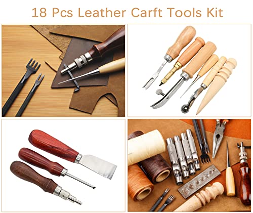 18Pcs Leather Stitching Working Tools kit Leather Craft Tools Perfect for Stitching Punching Cutting Sewing Leather Craft Making DIY Leathercraft