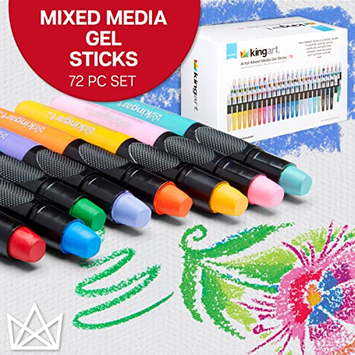 KINGART 580-72 GEL STICK Set, Artist Pigment Crayons, 72 Unique Colors, Water Soluble, Creamy, and Odorless, Use on Paper, Wood, Canvas and more KINGART