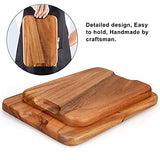 2 Pcs Acacia Wooden Serving Platter for Party Rectangle Food Dishes Trays Decorative Wood Plates Rectangular Snack Platter Fruit Tray for Decor Ayiaren