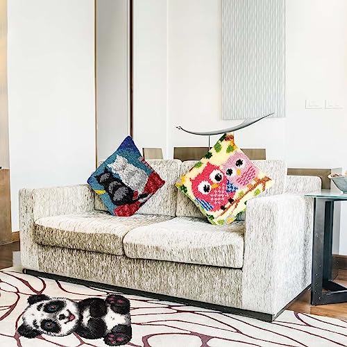 GemJelry DIY Latch Hook Kits for Adults Kids Panda Latch Hook Rug Cover Kits Hand Craft Embroidery Crochet Rugs with Preprinted Canvas Crochet Yarn GemJelry