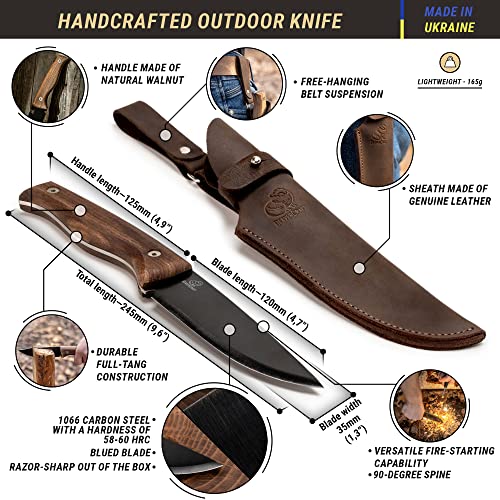 BeaverCraft Bushcraft Knife Full Tang with Leather Sheath Fixed Blade Knives Bushcraft Knife Carbon Steel Bush Knife Camping Knife Survival Camp BeaverCraft