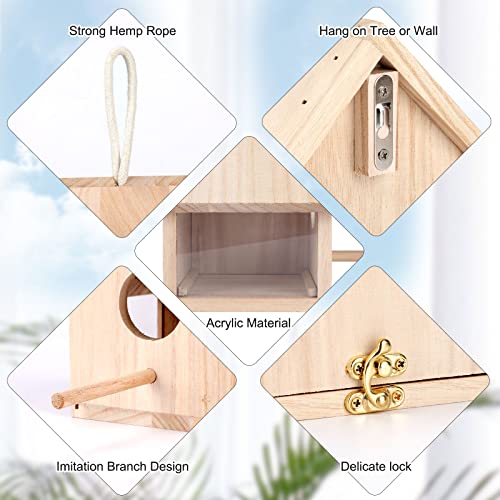 YUEPET Outdoor Bird Houses Transparent Wooden Bird House for Outside with Lanyard and Screws,Hanging Birdhouse Clearance for Finch Bluebird Cardinals