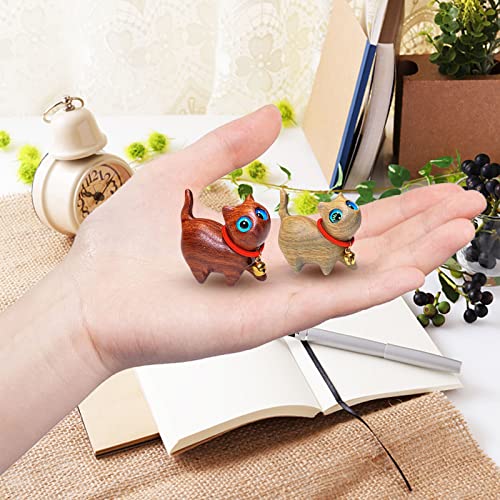 SYWAN 4Pcs Sandalwood Hand Carved Wood Cat, Handmade Wood Carved Cats Sandalwood Decoration Handmade Wood Carved Cats Cute Cat Wooden Crafts Figurine SYWAN
