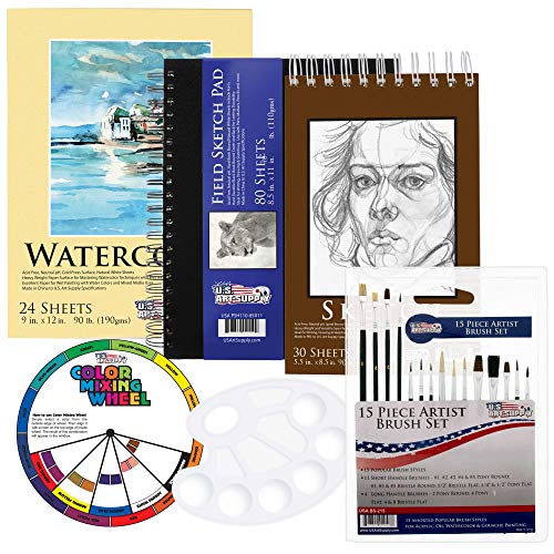 US Art Supply 20 Piece Artist Drawing, Sketch and Painting - Paper and Brush Accessory Pack US Art Supply