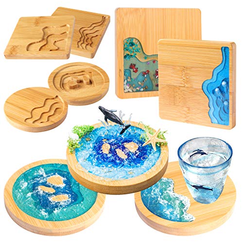 FUNSHOWCASE Wood Coaster Set Epoxy Resin Casting Craft Kit River Edge 5-Count FUNSHOWCASE