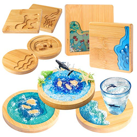 FUNSHOWCASE Wood Coaster Set Epoxy Resin Casting Craft Kit River Edge 5-Count FUNSHOWCASE