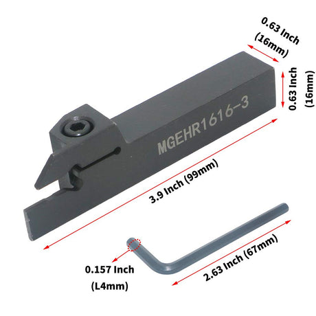CNC Lathe Grooving Tool Holder MGEHR1616-3(0.63 Inch), with Three MGMN300 Cemented Carbide Blades. Yellow Processed Steel, Fuchsia Processed LingGan
