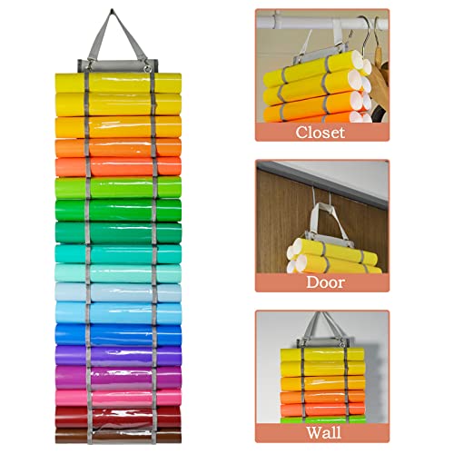 Tunnkit Vinyl Roll Holder - 36 Compartments Vinyl Storage Organizer with 7 Mesh Pockets Storage, Wall Mount/Over The Door Vinyl Roll Storage, with 2 Tunnkit