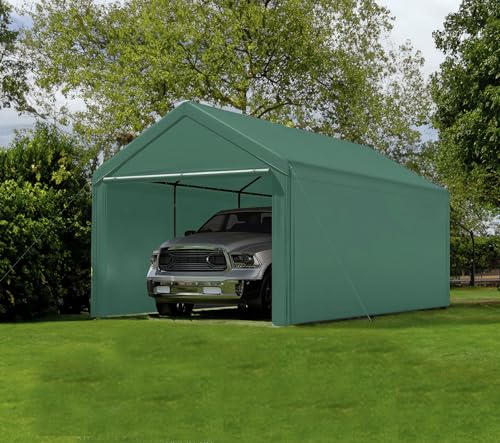 Carport 10'x20' Heavy Duty Canopy Steel Canopy Storage Shed,Portable Garage Party Tent,Portable Garage with Removable Sidewalls & Doors All-Season - WoodArtSupply