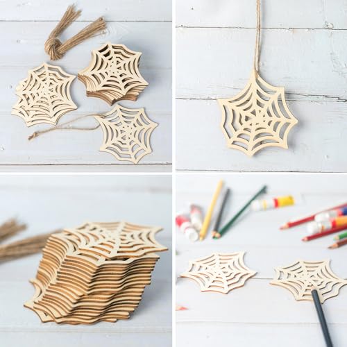 Unfinished Spider Web Wood Spider Web Shaped DIY Wood Halloween Blank Wood with Twines Art Unfinished Ornaments for Halloween Christmas Wedding Zontween
