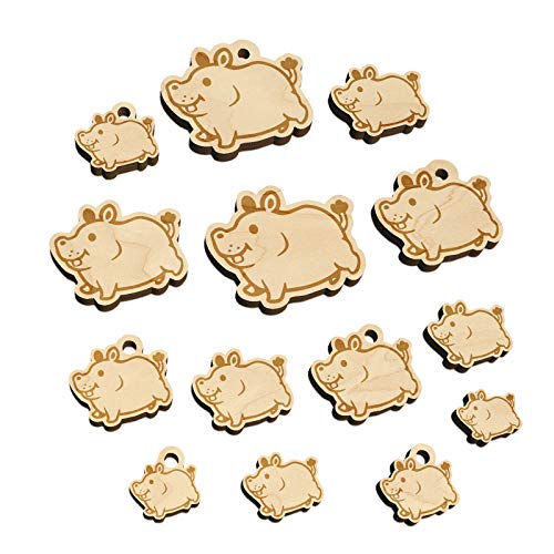 Chubby Round Hippo Hippopotamus Mini Wood Shape Charms Jewelry DIY Craft - Various Sizes (16pcs) - with Hole Sniggle Sloth
