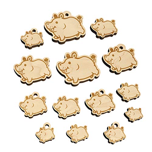 Chubby Round Hippo Hippopotamus Mini Wood Shape Charms Jewelry DIY Craft - Various Sizes (16pcs) - with Hole - WoodArtSupply