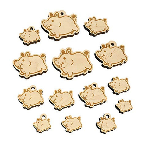 Chubby Round Hippo Hippopotamus Mini Wood Shape Charms Jewelry DIY Craft - Various Sizes (16pcs) - with Hole Sniggle Sloth